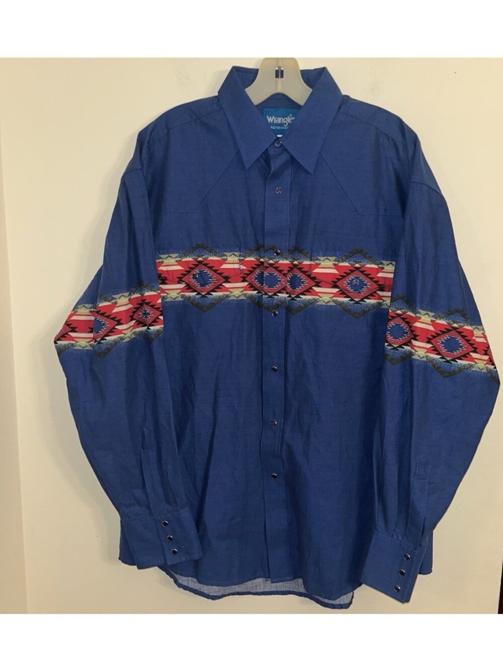 VTG Wrangler Brushpopper Western Aztec Pearl Snap Shirt Men Large Rodeo Cowboy
